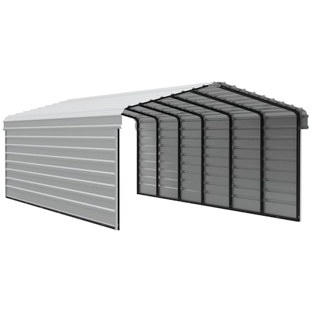 Arrow Storage Products Galvanized Steel Carport, W/ 2-Sided Enclosure, Compact Car Metal Carport Kit, 12'x29'x7', Eggshell CPH122907ECL2